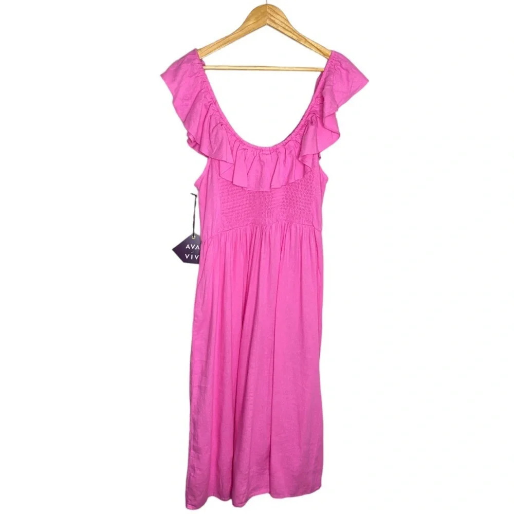 ✨NWT Ava & Viv Pink Ruffle Neck Empire Waist Midi Dress Women's Plus Size XXL - Picture 10 of 12